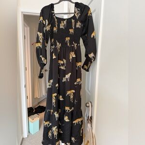 Vestique Black and Gold Animal Print Dress